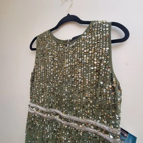 Mac Duggal Sleeveless Sequin Column Gown Olive Green 93603 Size 10 - Picture 4 of 11
